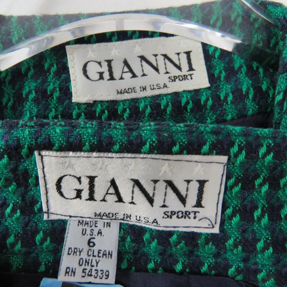 Gianni Vintage Emerald Green Plaid Tweed Skirt Suit Blazer Pencil Skirt Small